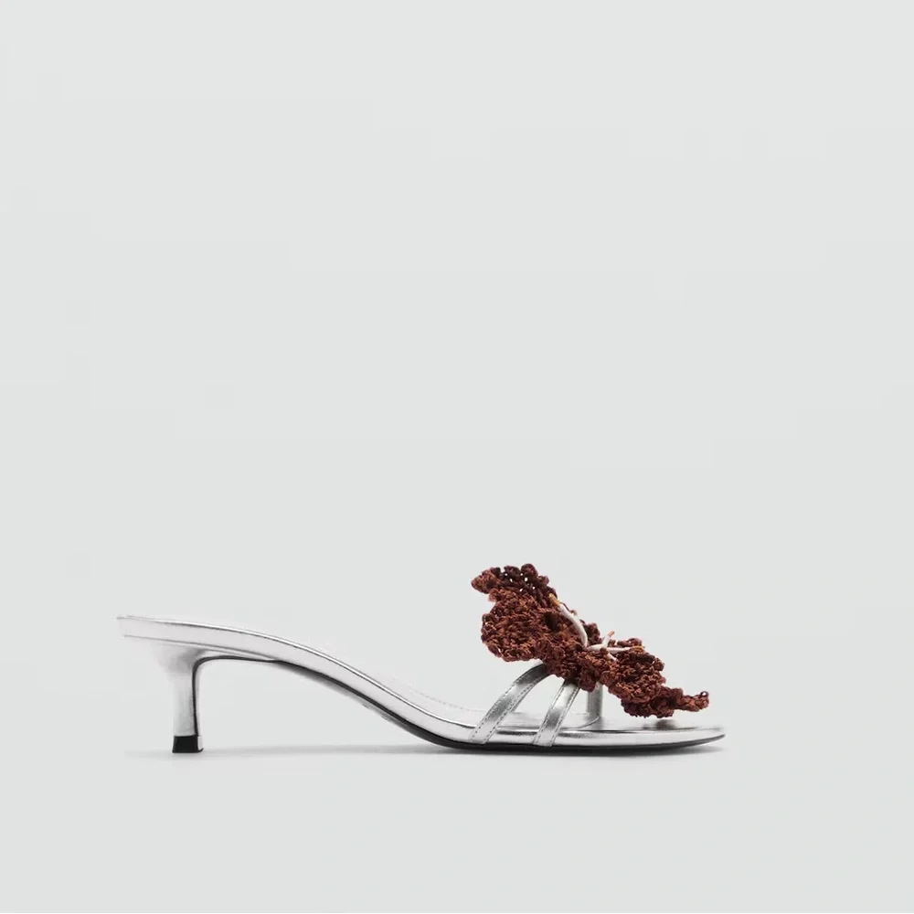 MANGO Leather Heeled Sandals with Flower